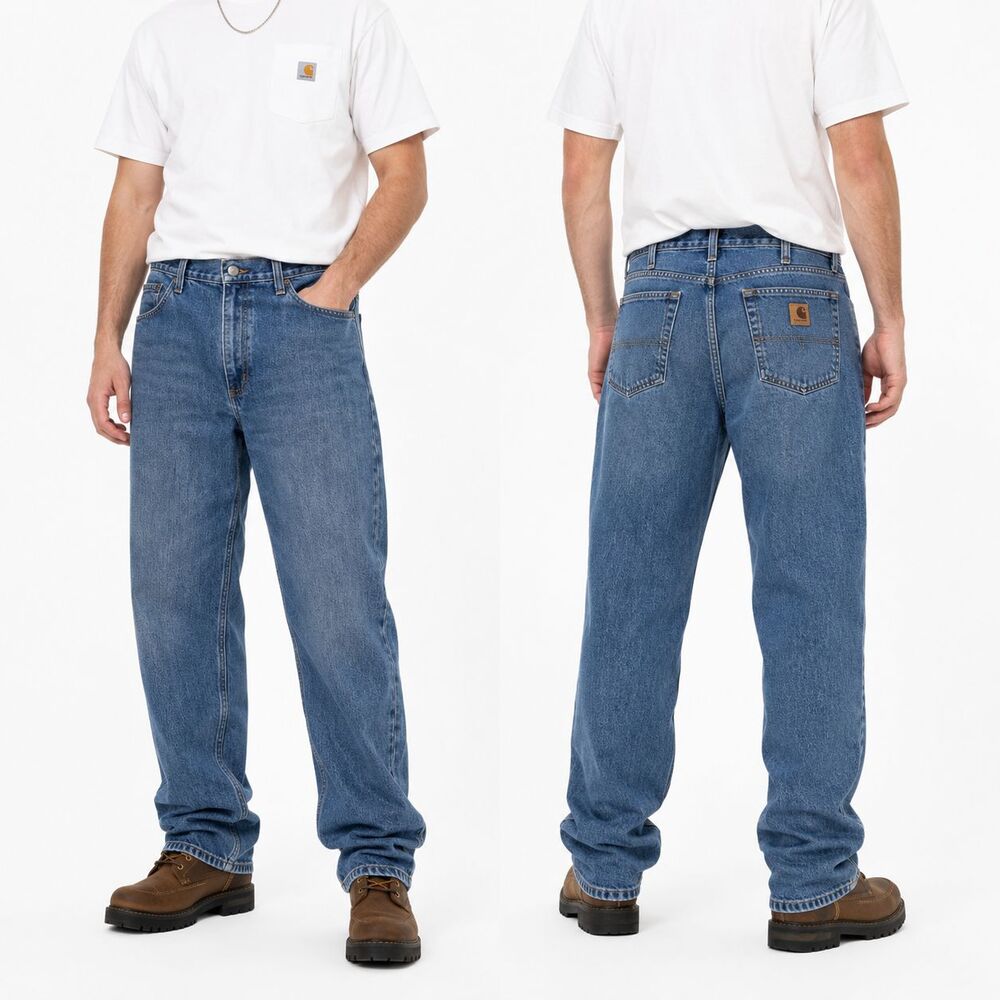 Carhartt B01483 Mens 34X30 Relaxed Fit Straight Leg Blue Denim Work Jeans